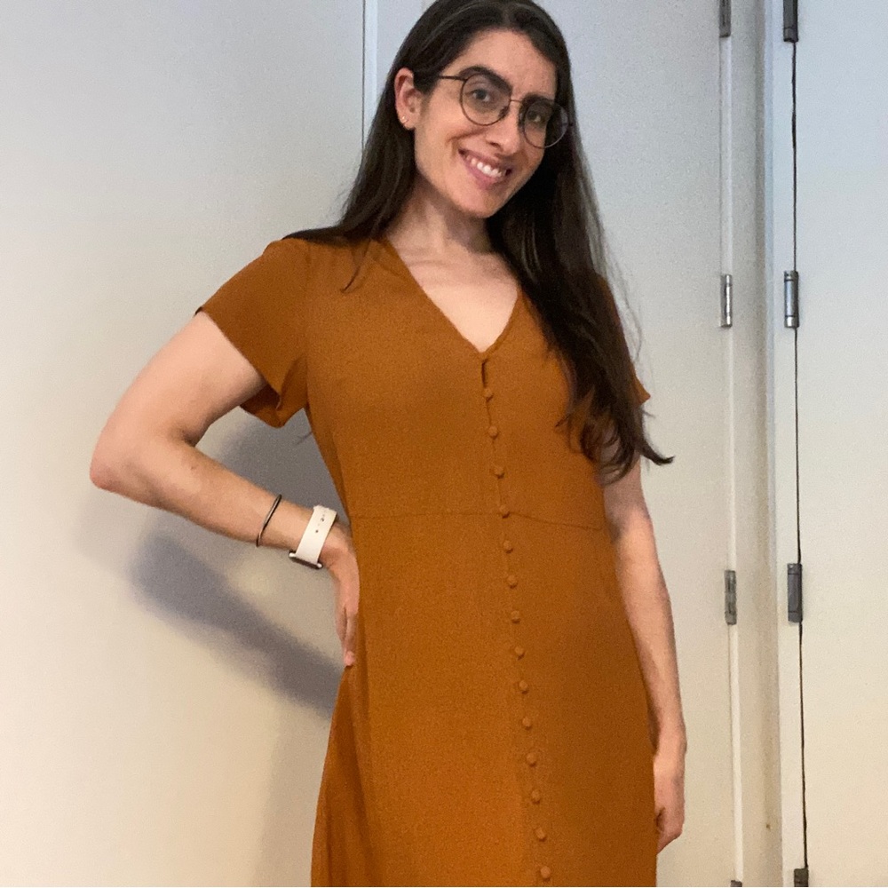 Madewell V-neck Button-Front Dress Yellow Bronze S NWT